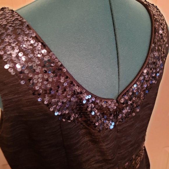 Evan Picone Midnight Blue Sequin Trim Sheath Dress - Picture 11 of 13